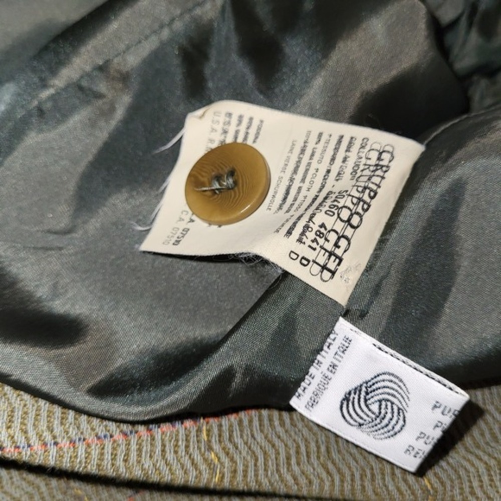 Giorgio Armani VTG 90s Olive Green Blazer and Blue Stripe 2 pc Skirt Suit 10 - Picture 6 of 16